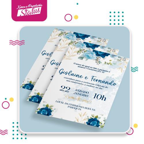 Convite Casamento Encanto Azul - 10 unidades