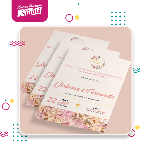 Convite Casamento Floral - 10 Unidades